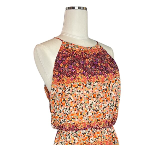 Floral Sleeveless Mini Dress Large Boho Halter Neck Sundress Festival Garden - Picture 8 of 16